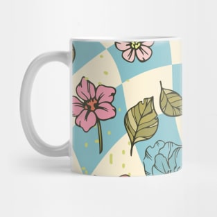 Blue Groovy Plaid Floral Mug